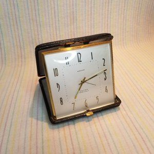 Vintage Buchner Germany Folding Travel Alarm Clock Brown Palace Hotel Denver